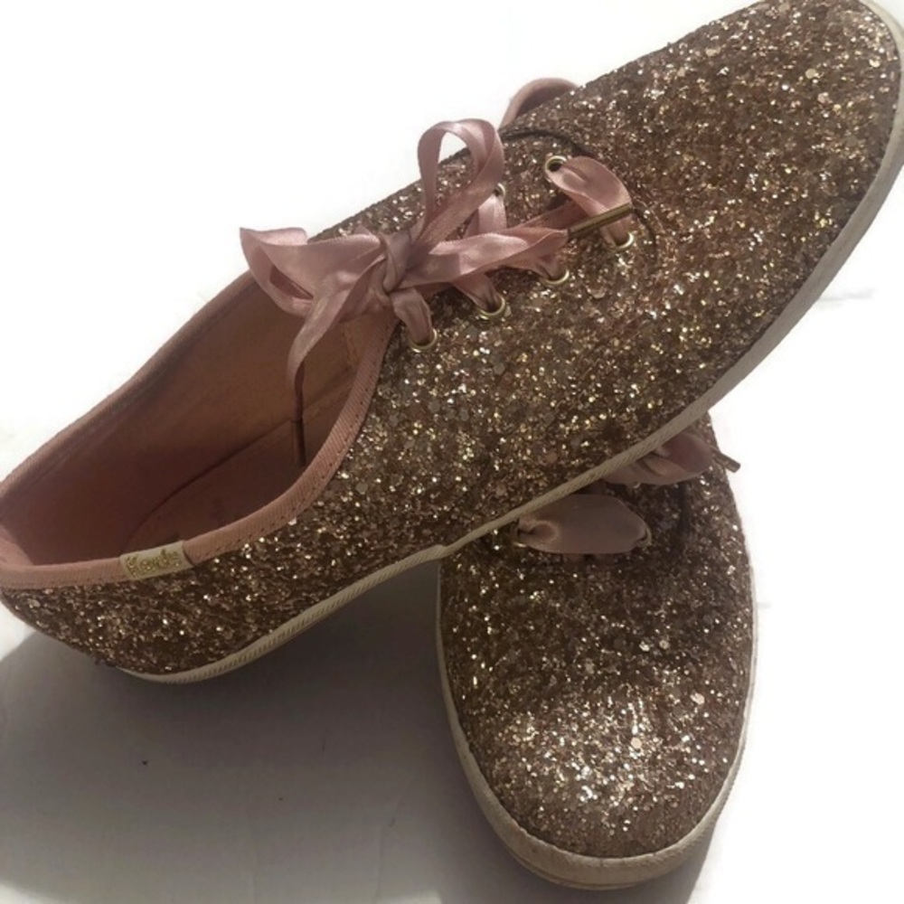 Keds Kate Spade Womens Shoes Pink Rose Gold Glitter Low Top Lace Up Sneakers 8.5